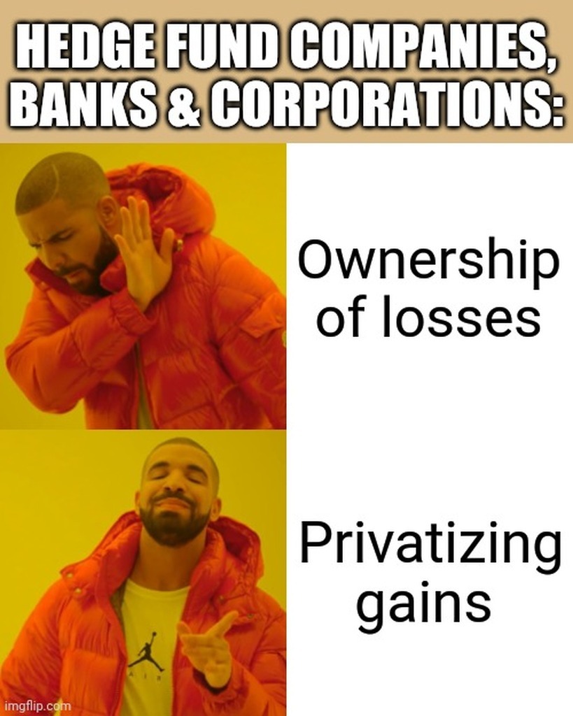 Meme Evil behavior about Privatize Profit and Socialize Cost. Image #IDU_20230313_222833.
