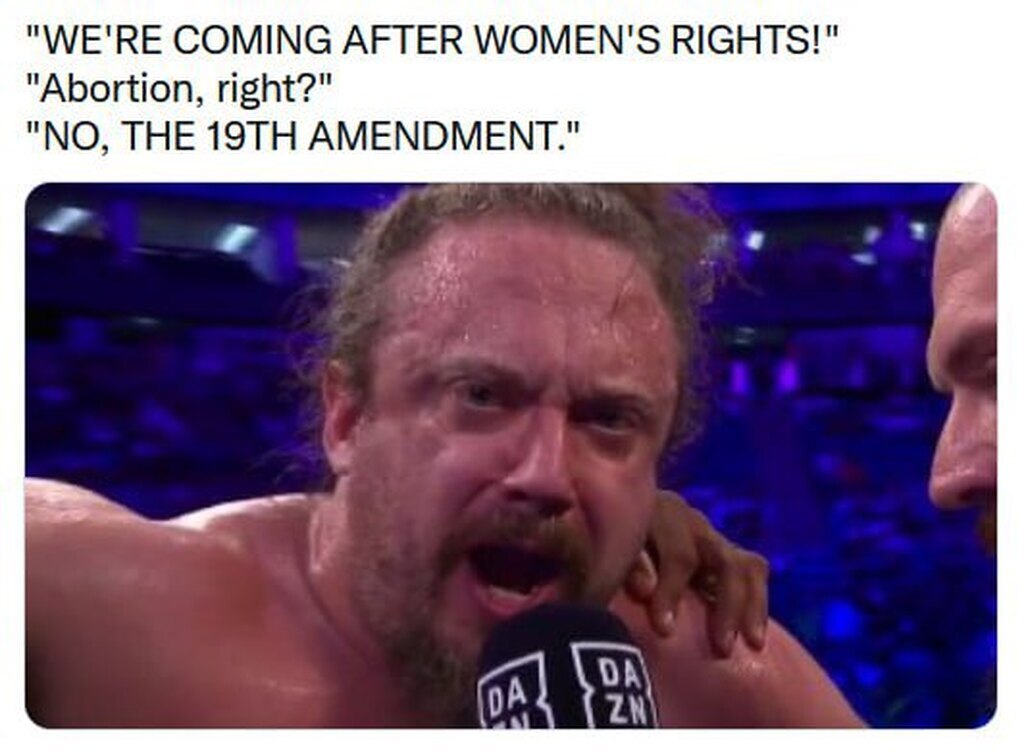 AI caption: a man is talking to a woman and says we're coming after women's rights, comic