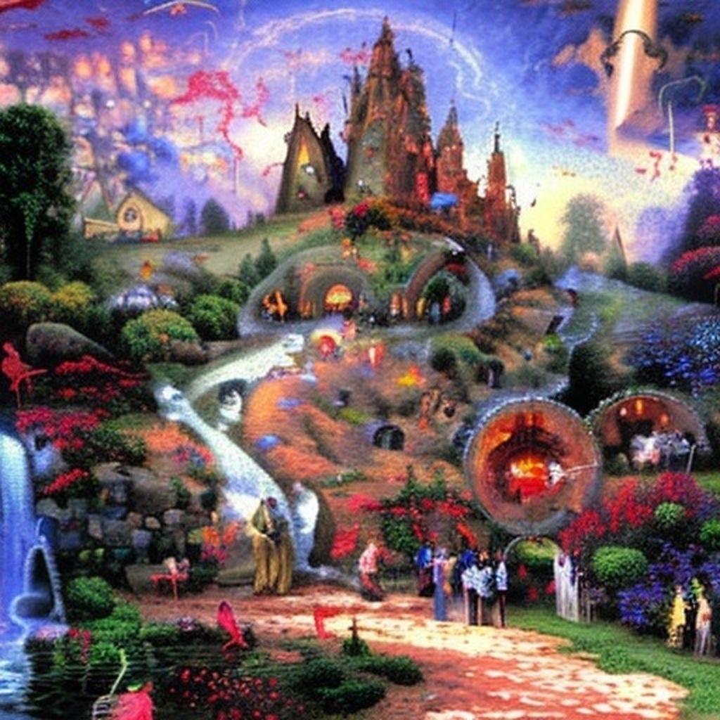 AI caption: a painting of a castle with people in it, fantasy