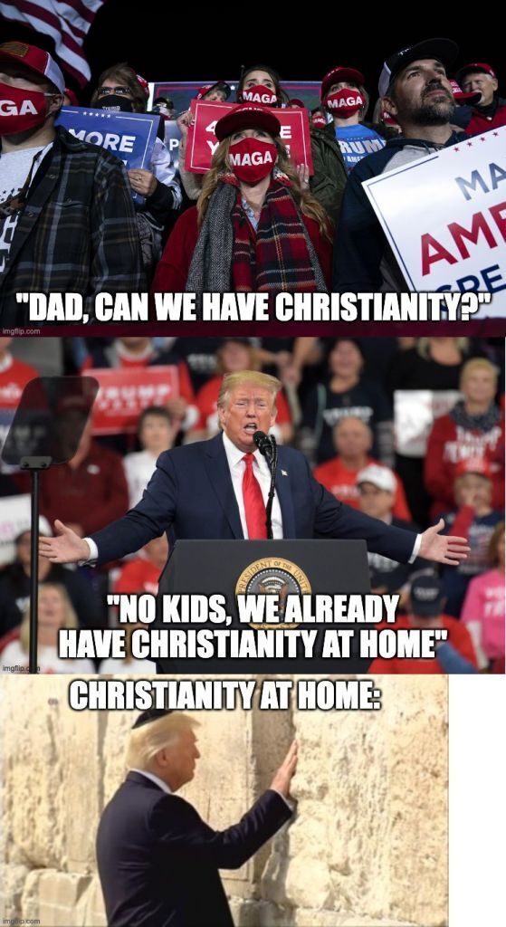 AI caption: a picture of a man with a sign saying can we have christianity, meme