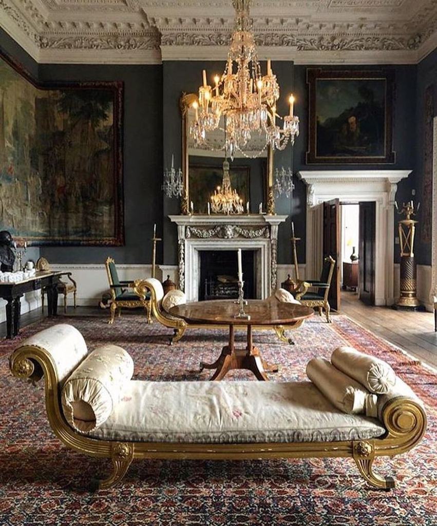 AI caption: a large room with a chandelier and couches, aristocratic