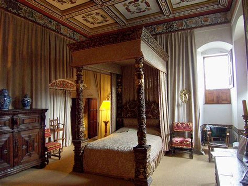 AI caption: a room with a four poster bed and ornate furniture, ornate