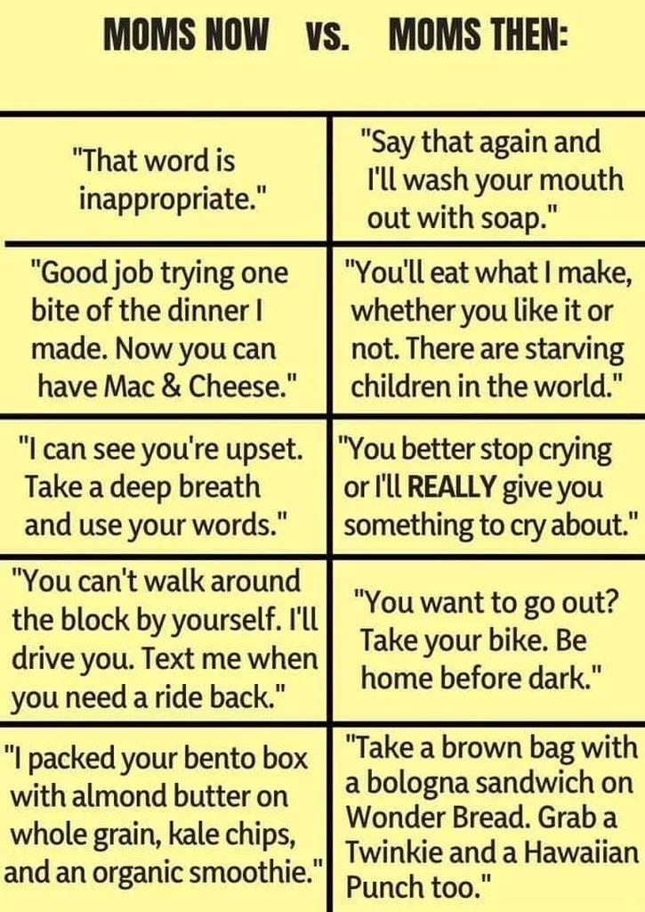 AI caption: a poster with the words moms now vs moms then, graphic design