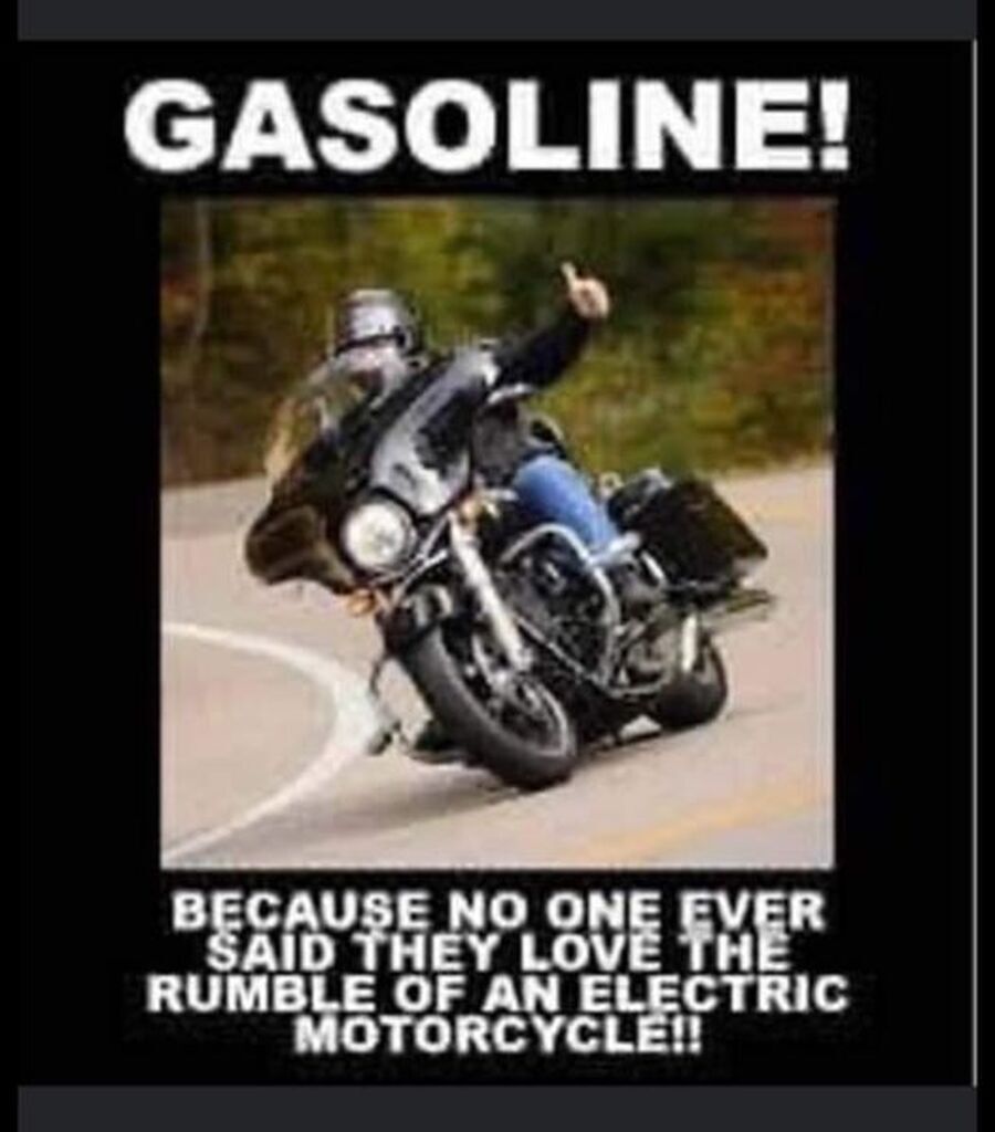 AI caption: a motorcycle with the words gasoline because no one ever said they were the electric motorcycle, comic