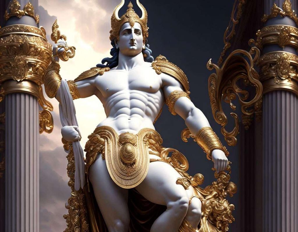 AI caption: a statue of lord shiva with pillars and a golden statue, a statue of lord shiva