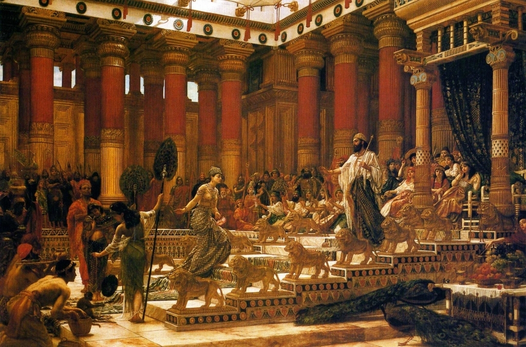 AI caption: a painting of a large room with people in it, painting