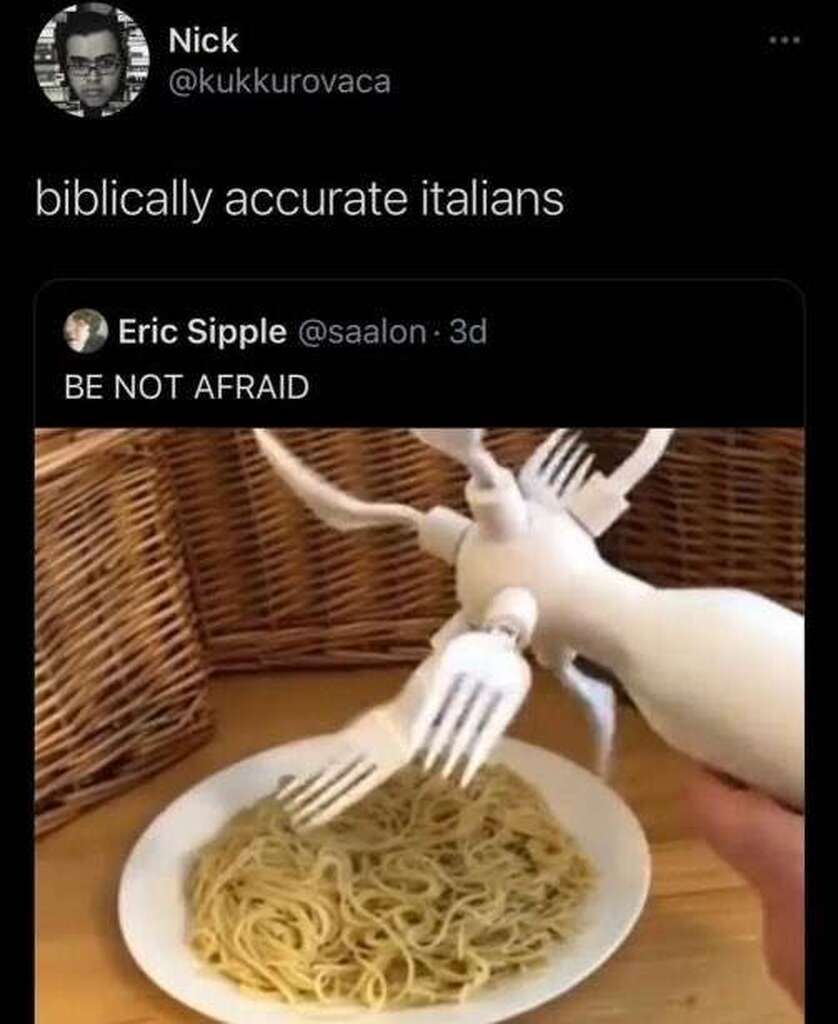 AI caption: a person is holding a fork and spaghetti, comic