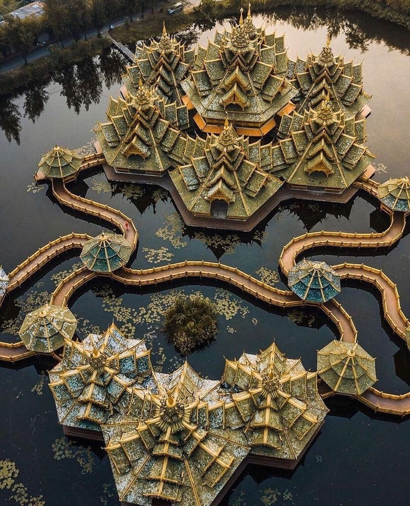 AI caption: a large structure with a lot of gold on it, aerial