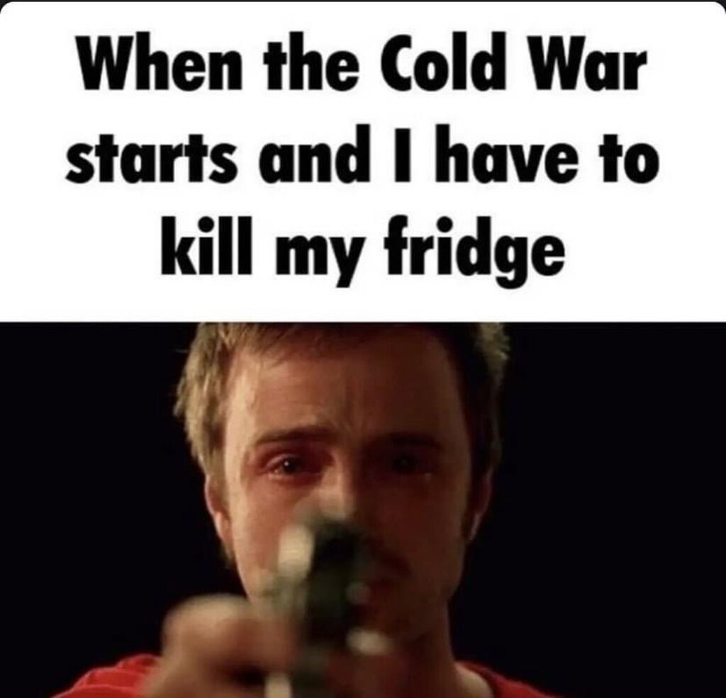 AI caption: when the cold war starts and i have to kill my fridge, meme