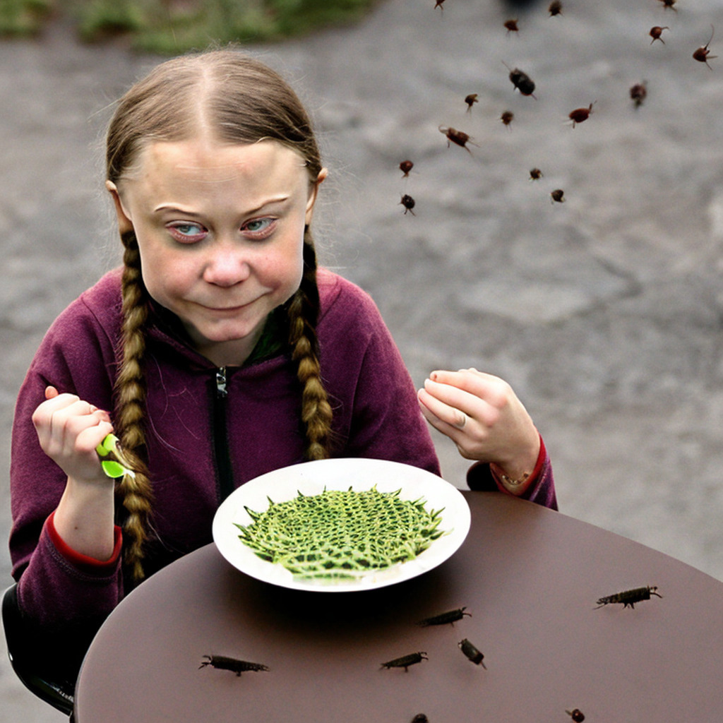 AI caption: a girl eating a piece of bread with a plate of food, portrait a girl eating a plate of food in the grass, the girl is eating food, portrait a girl with long hair, the girl is eating food